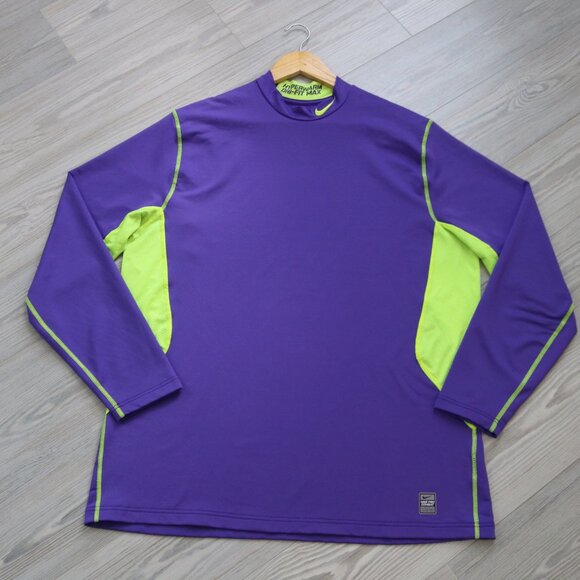 NIKE Men's 2XL Purple Neon HYPERWARM Pro Combat Compression Shirt Dri-Fit Fitted - Picture 2 of 8